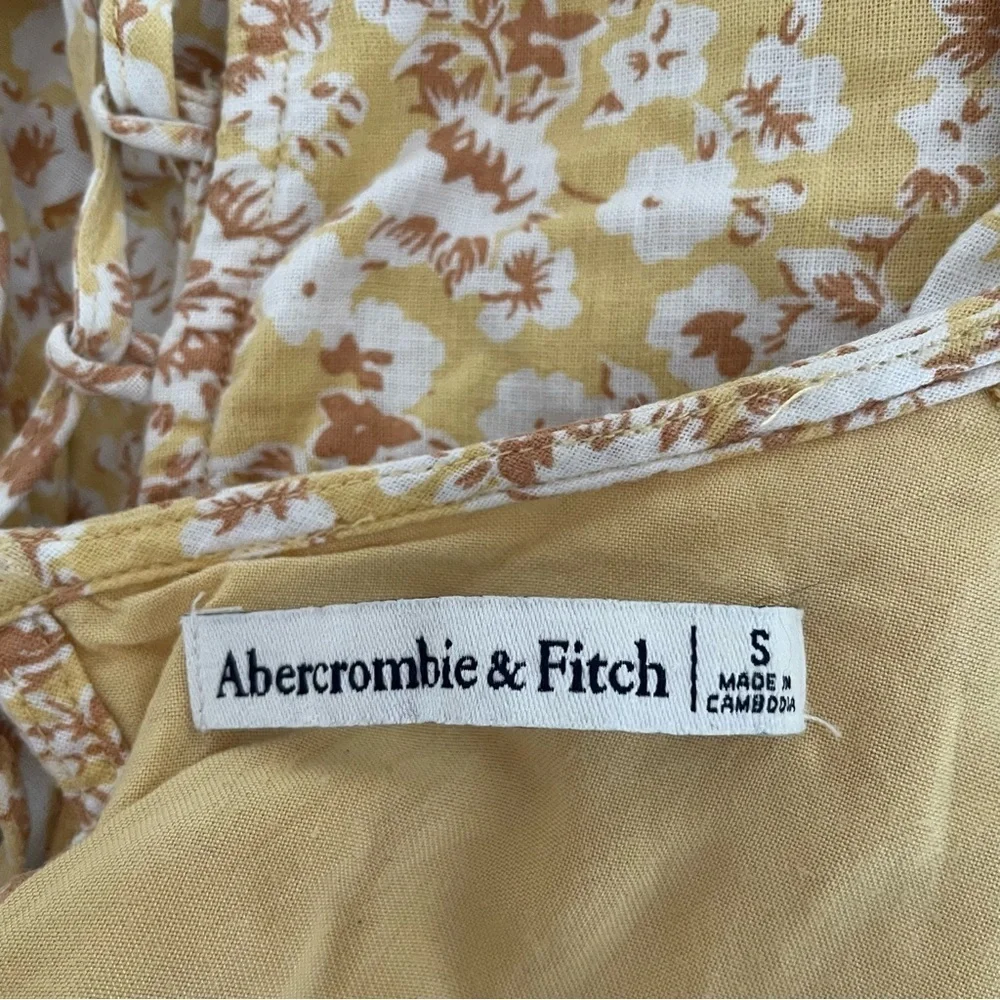 Abercrombie & Fitch tie back puff sleeve floral yellow top 37515